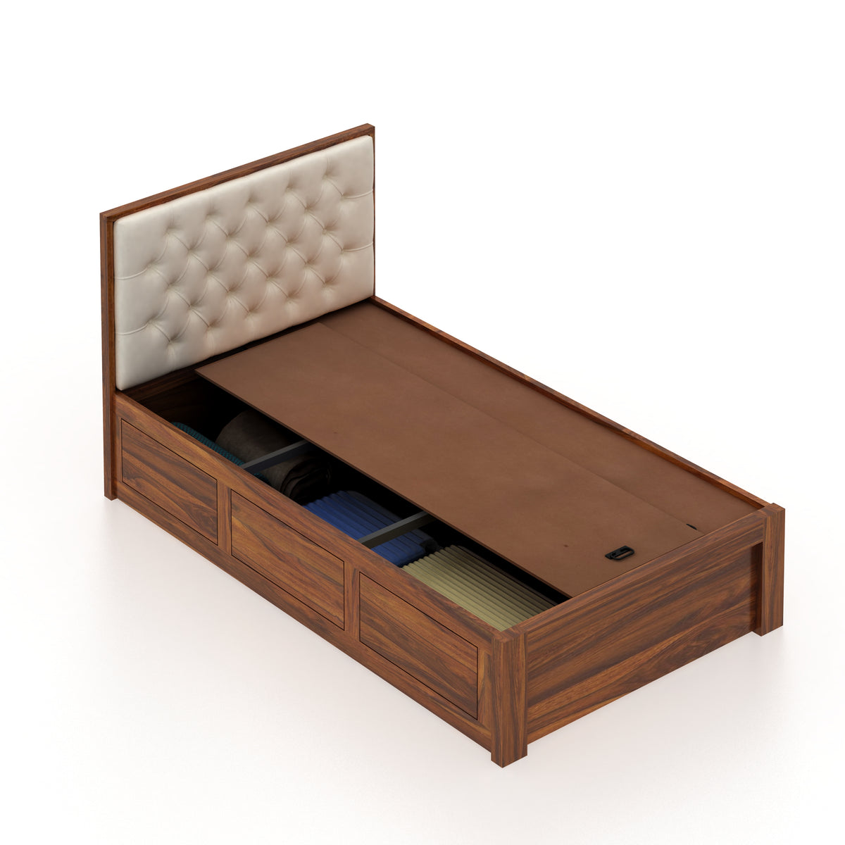 Decan Solid Sheesham Wood 4 Feet Bed With Box Storage - 3 Years Warranty