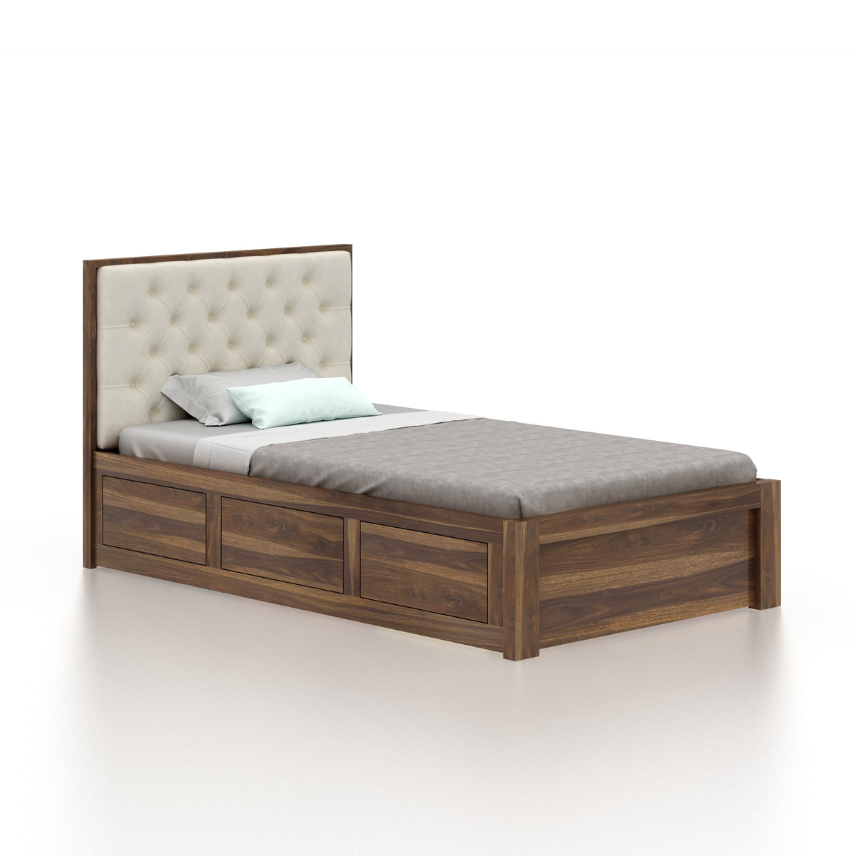Decan Solid Sheesham Wood 4 Feet Bed With Box Storage - 3 Years Warranty