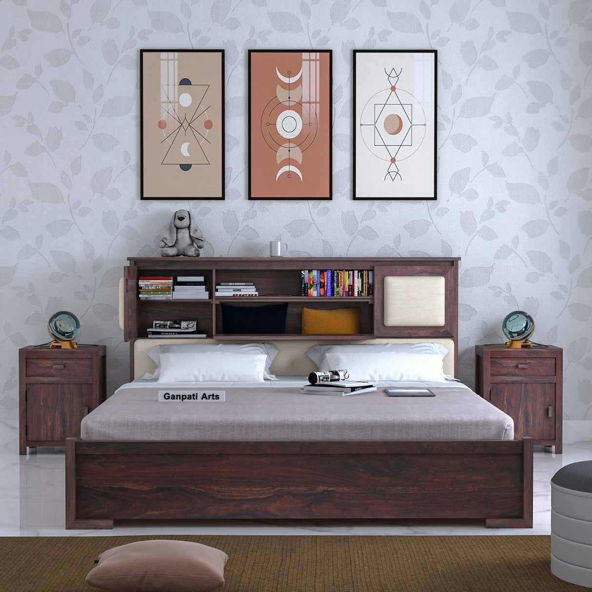 Maharaja Solid Sheesham Wood Bed with Box and Headboard Storage - 3 Years Warranty