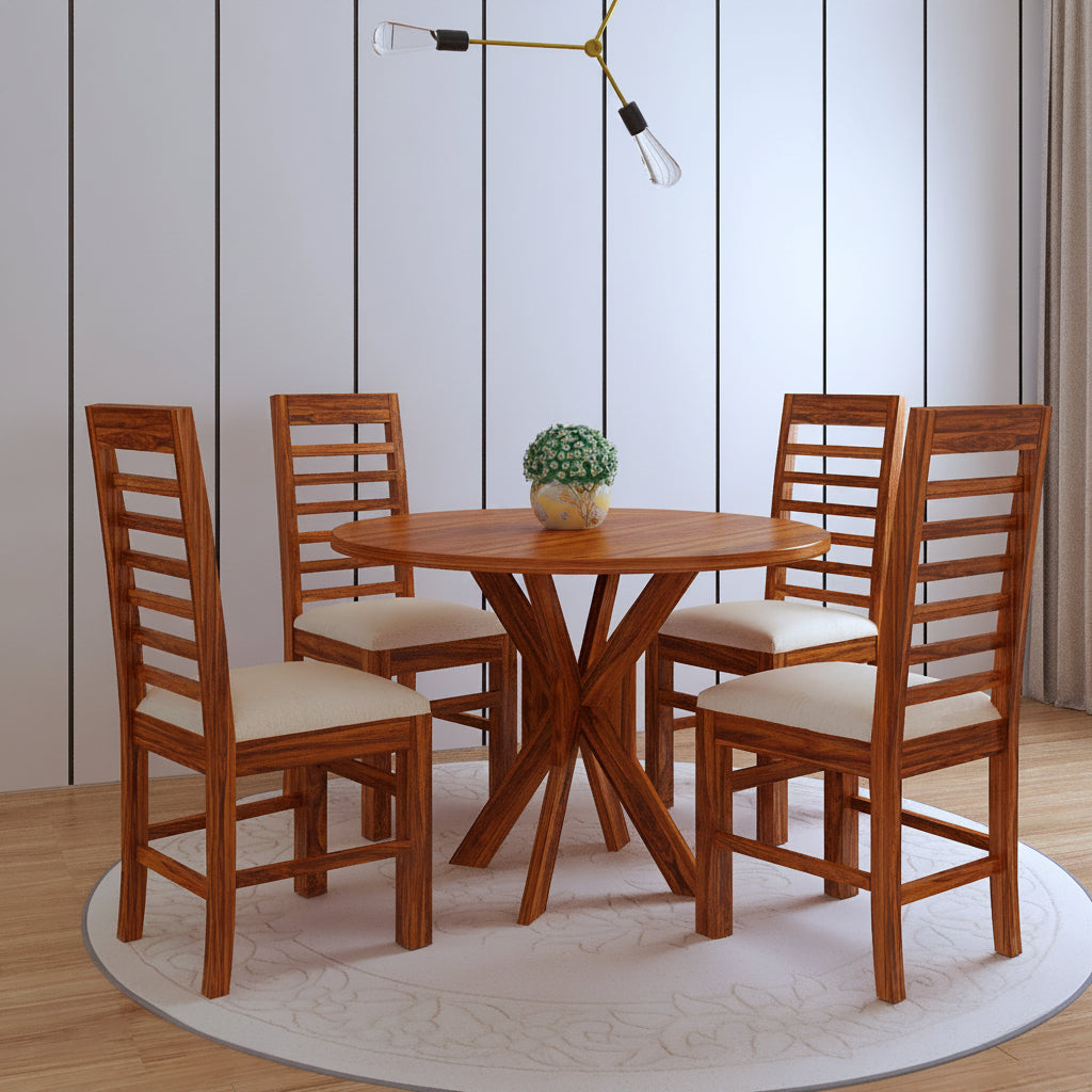 Maurus Oval Solid Sheesham Wood 4 Seater Dining Table Set - 3 Years Warranty