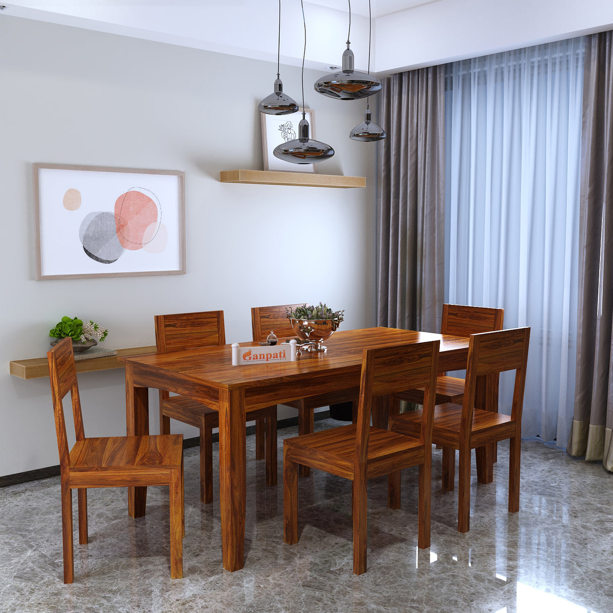 Swiss Solid Sheesham Wood 6 Seater Dining Table Set - 3 Years Warranty