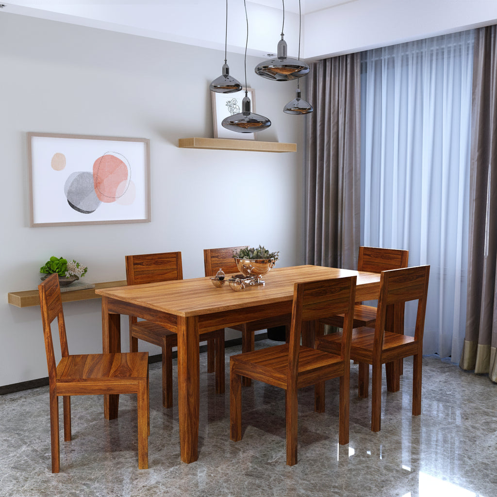 Swiss Solid Sheesham Wood 6 Seater Dining Table Set - 3 Years Warranty