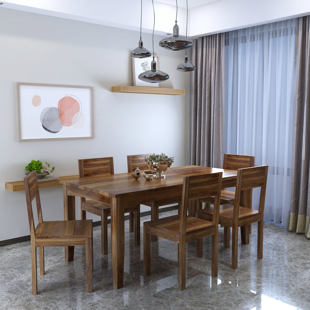 Swiss Solid Sheesham Wood 6 Seater Dining Table Set - 3 Years Warranty