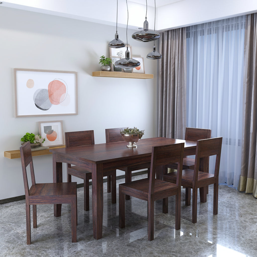 Swiss Solid Sheesham Wood 6 Seater Dining Table Set - 3 Years Warranty
