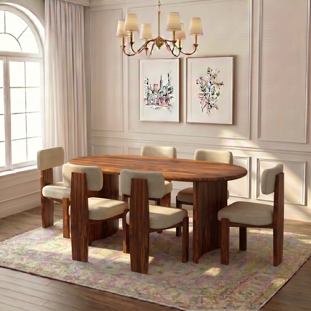 CHICAGO Solid Sheesham Wood 6 Seater Dining Table Set - 3 Years Warranty