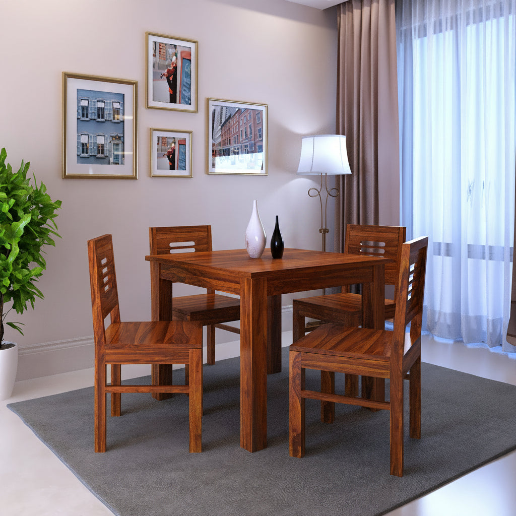 Cairo Solid Sheesham Wood Square 4 Seater Dining Table Set - 3 Years Warranty