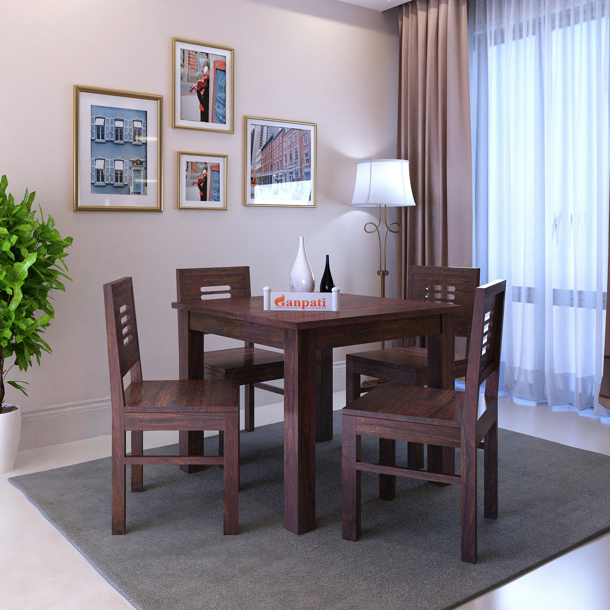 Cairo Solid Sheesham Wood Square 4 Seater Dining Table Set - 3 Years Warranty