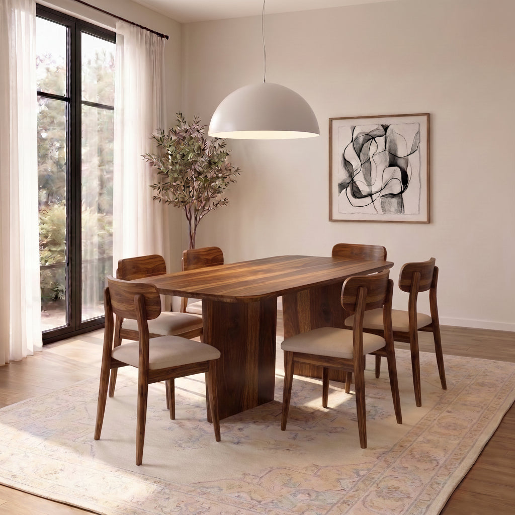 Lazio Solid Sheesham Wood 6 Seater Dining Table Set - 3 Years Warranty