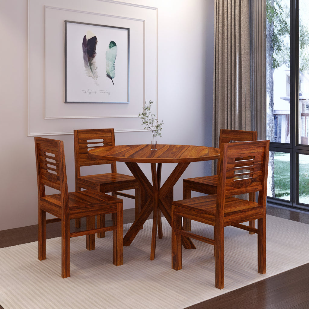 Cairo Oval Solid Sheesham Wood 4 Seater Dining Table Set - 3 Years Warranty