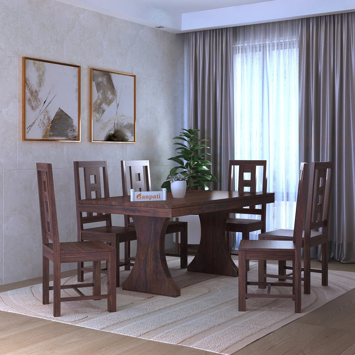 Merin Solid Sheesham Wood 6 Seater Dining Table Set - 3 Years Warranty