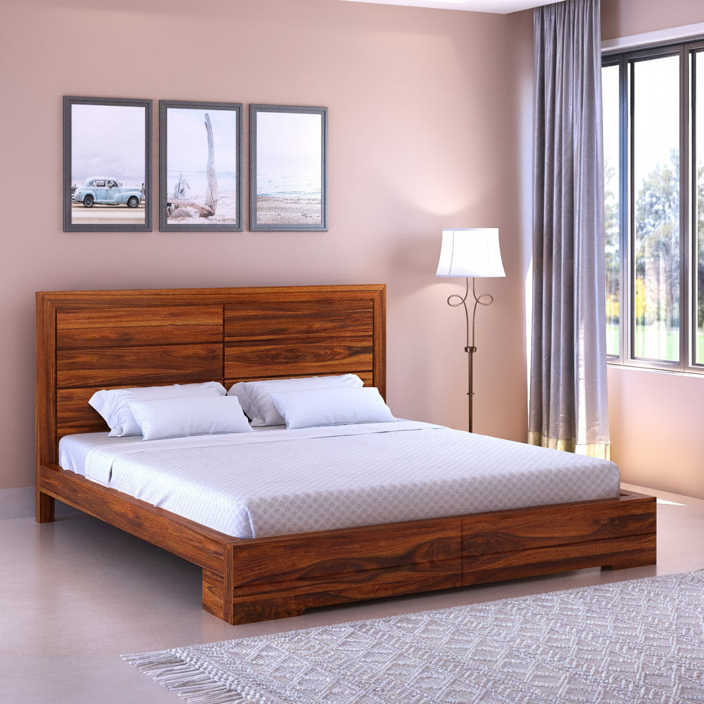 Live Solid Sheesham Wood Edge Bed - 3 Years Warranty