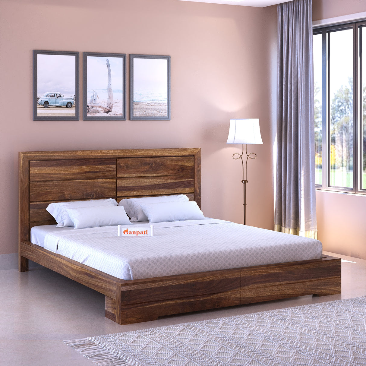 Live Solid Sheesham Wood Edge Bed - 3 Years Warranty
