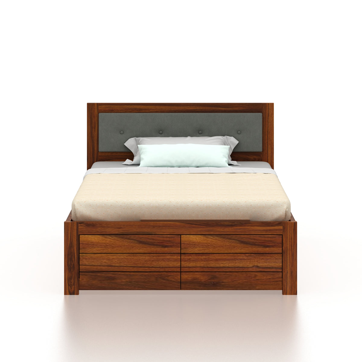EURO Solid Sheesham Wood 4 Feet Bed With Box Storage - 3 Years Warranty