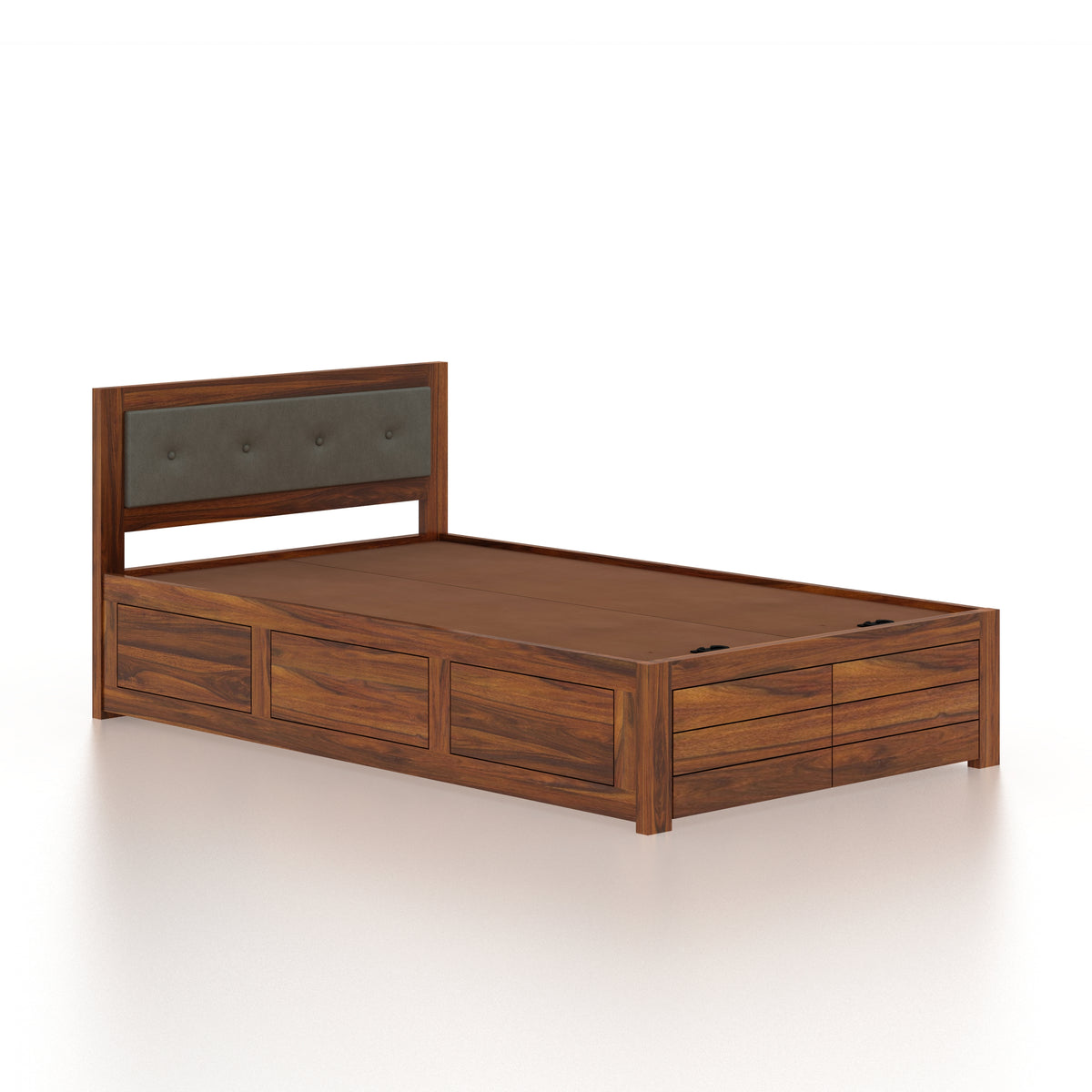 EURO Solid Sheesham Wood 4 Feet Bed With Box Storage - 3 Years Warranty