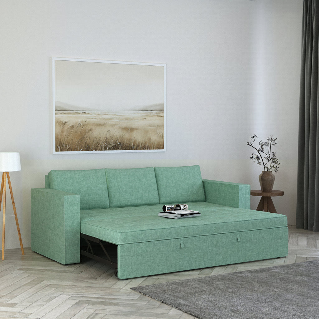 FABRIO Three Seater Upholstered Sofa Cum Bed Textured Suede - 12 Months Warranty -Suede Oasis