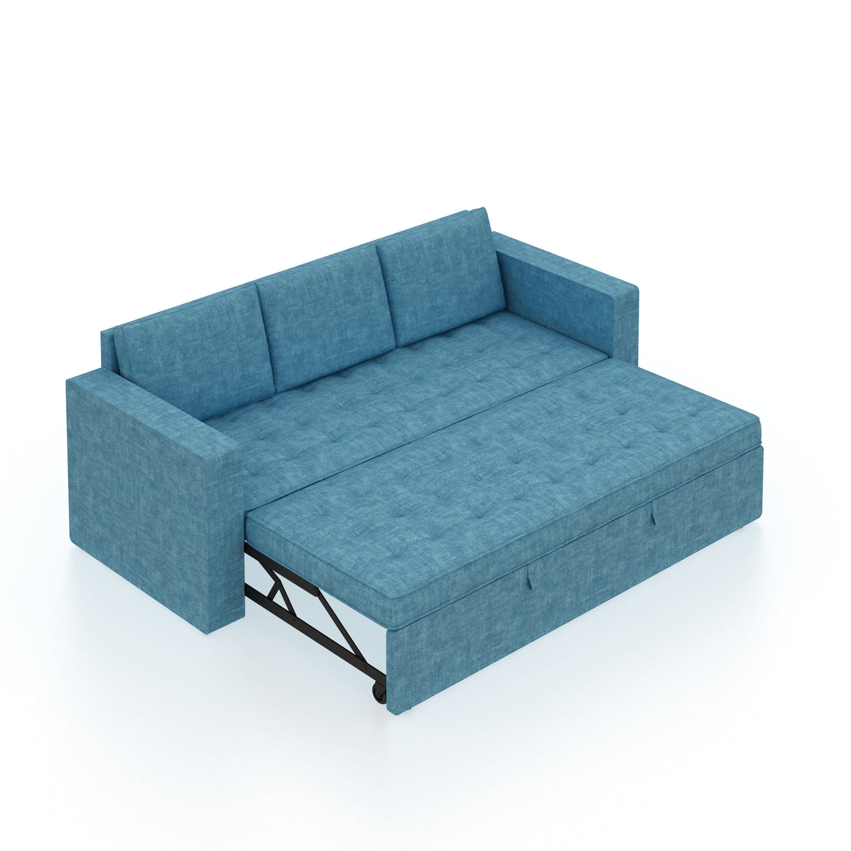 FABRIO Three Seater Upholstered Sofa Cum Bed Textured Suede - 12 Months Warranty -Suede Blue
