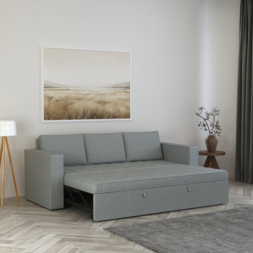 FABRIO Three Seater Upholstered Sofa Cum Bed Velvet - 12 Months Warranty - GREY