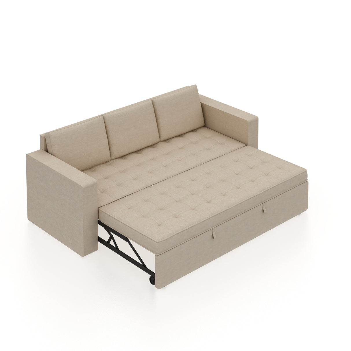 FABRIO Three Seater Upholstered Sofa Cum Bed Velvet - 12 Months Warranty - CREAM