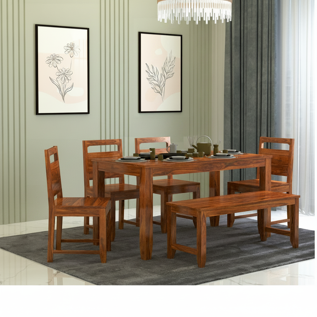 Victoria Solid Sheesham Wood 6 Seater Dining Table Set - 3 years Warranty