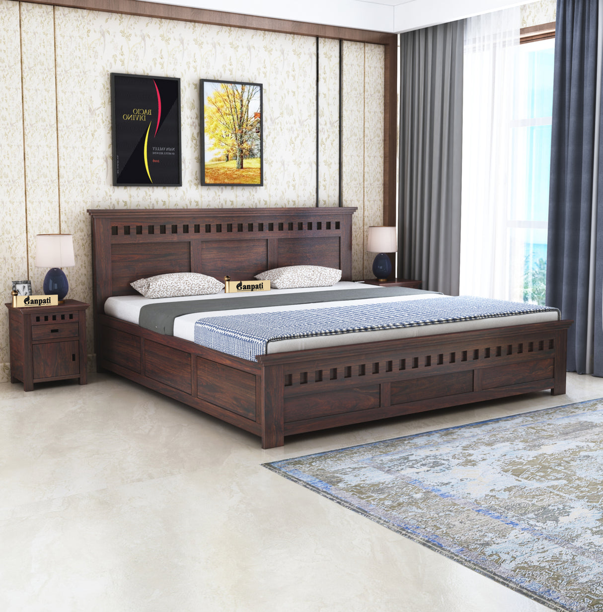 Armania Solid Sheesham Wood Bed With Box Storage - 3 Years Warranty