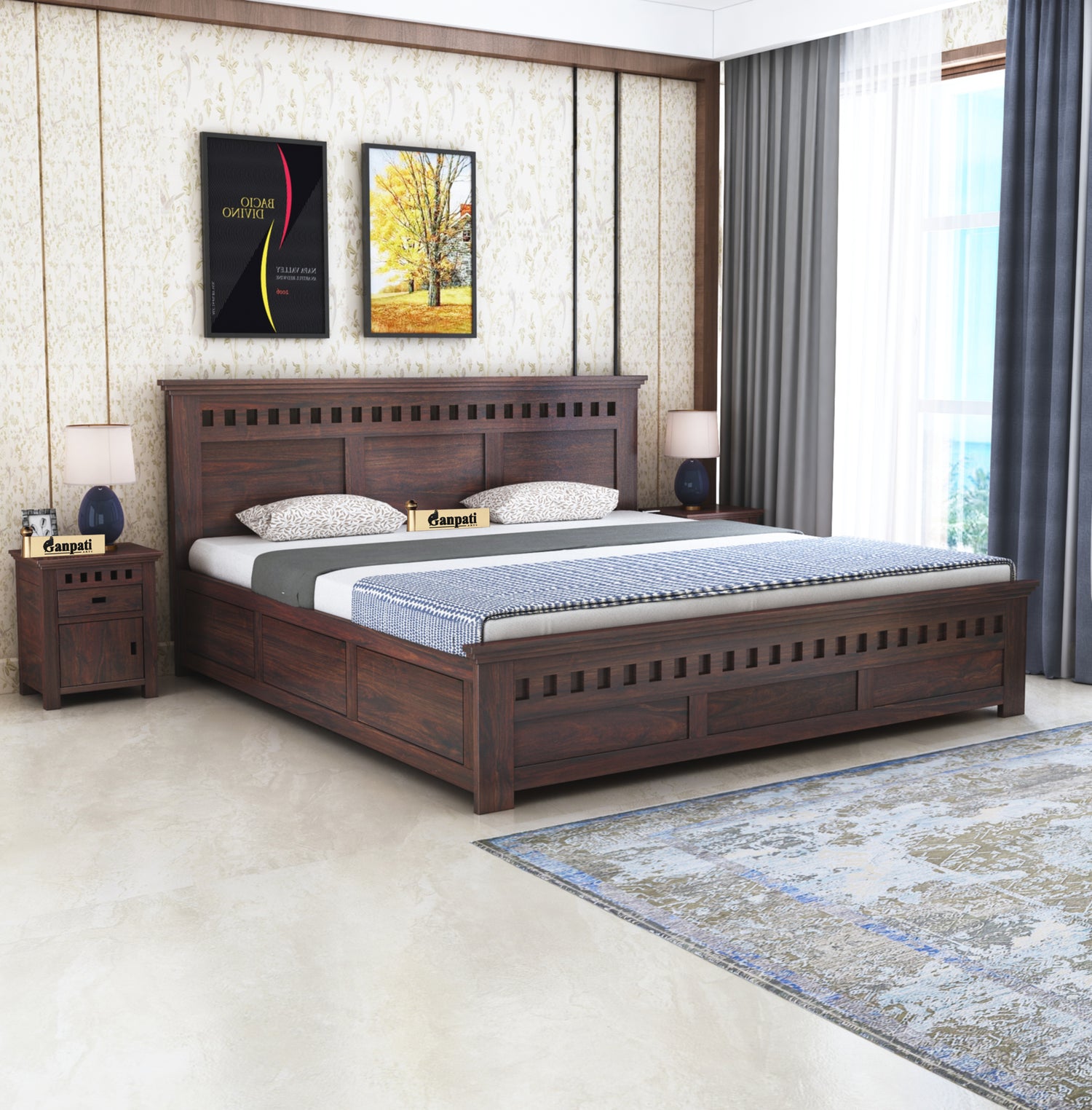Armania Solid Sheesham Wood Bed With Box Storage - 3 Years Warranty
