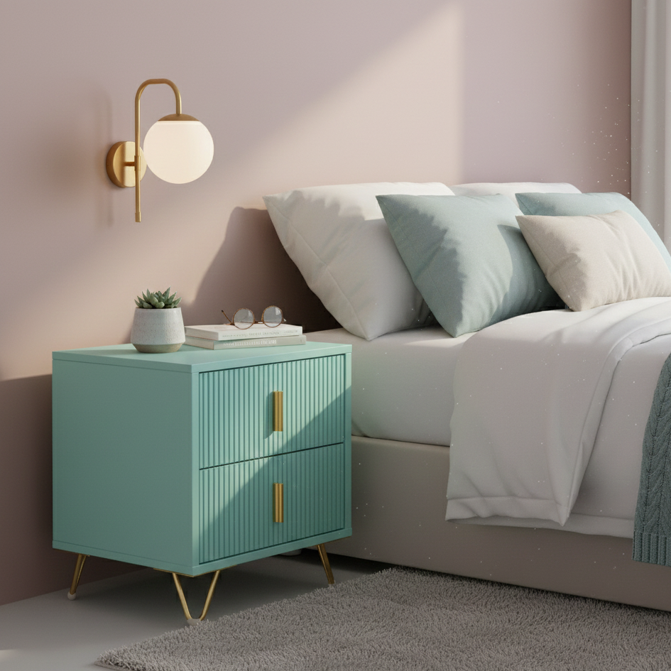 ROBERT Solid Sheesham Wood Bedside Table With 2 Drawers Storage - 3 Years Warranty (LUXE EDITION)