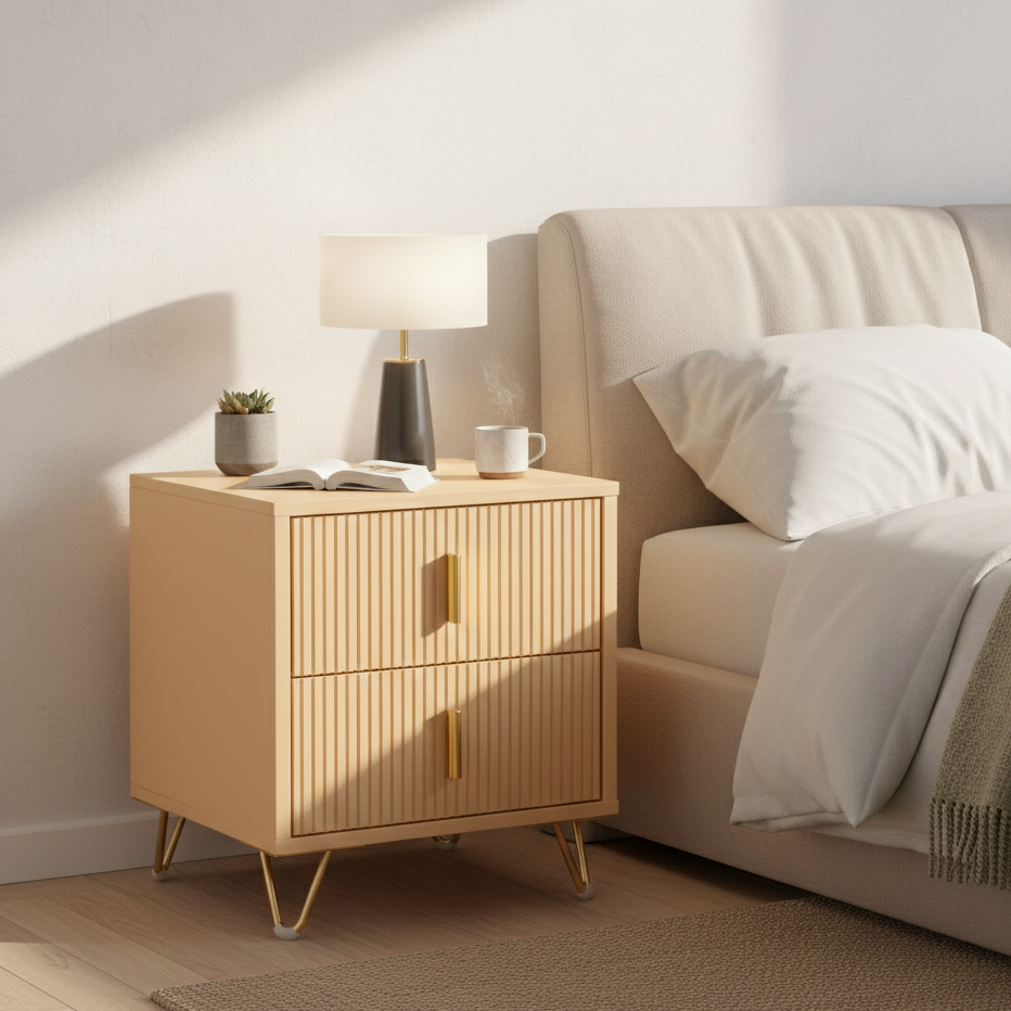 ROBERT Solid Sheesham Wood Bedside Table With 2 Drawers Storage - 3 Years Warranty (LUXE EDITION)