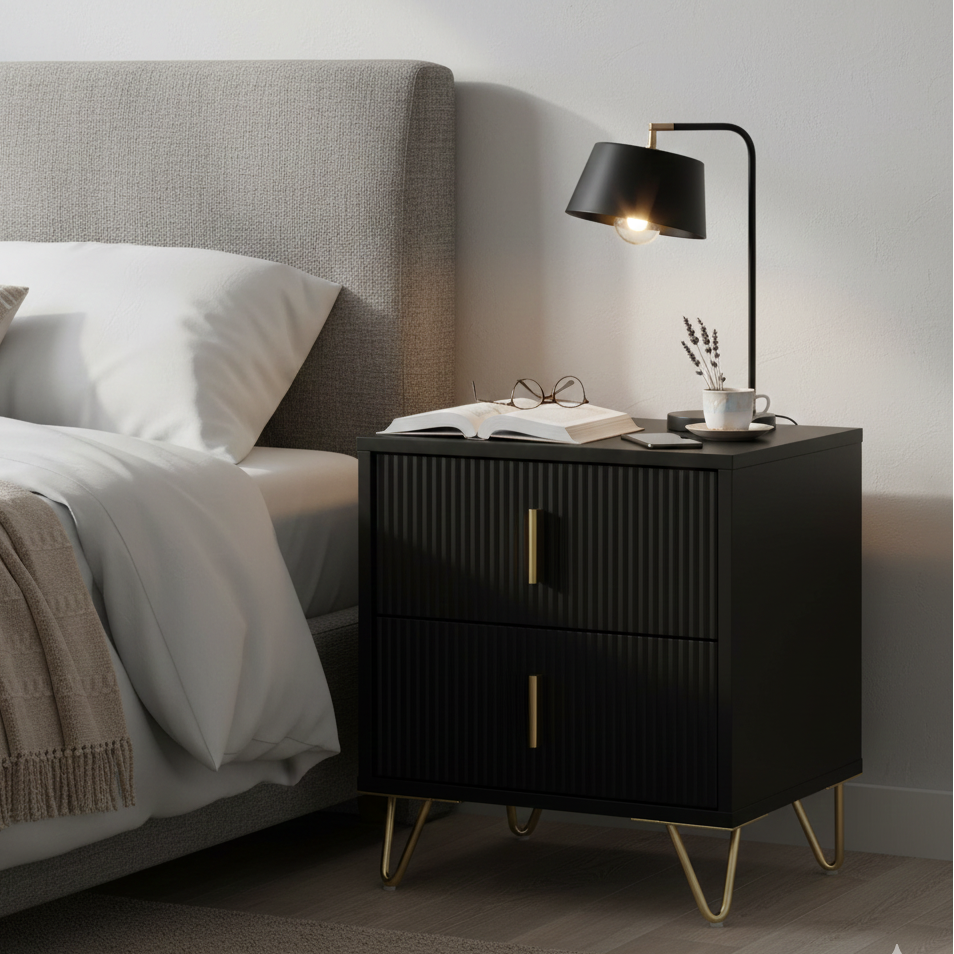 ROBERT Solid Sheesham Wood Bedside Table With 2 Drawers Storage - 3 Years Warranty (LUXE EDITION)