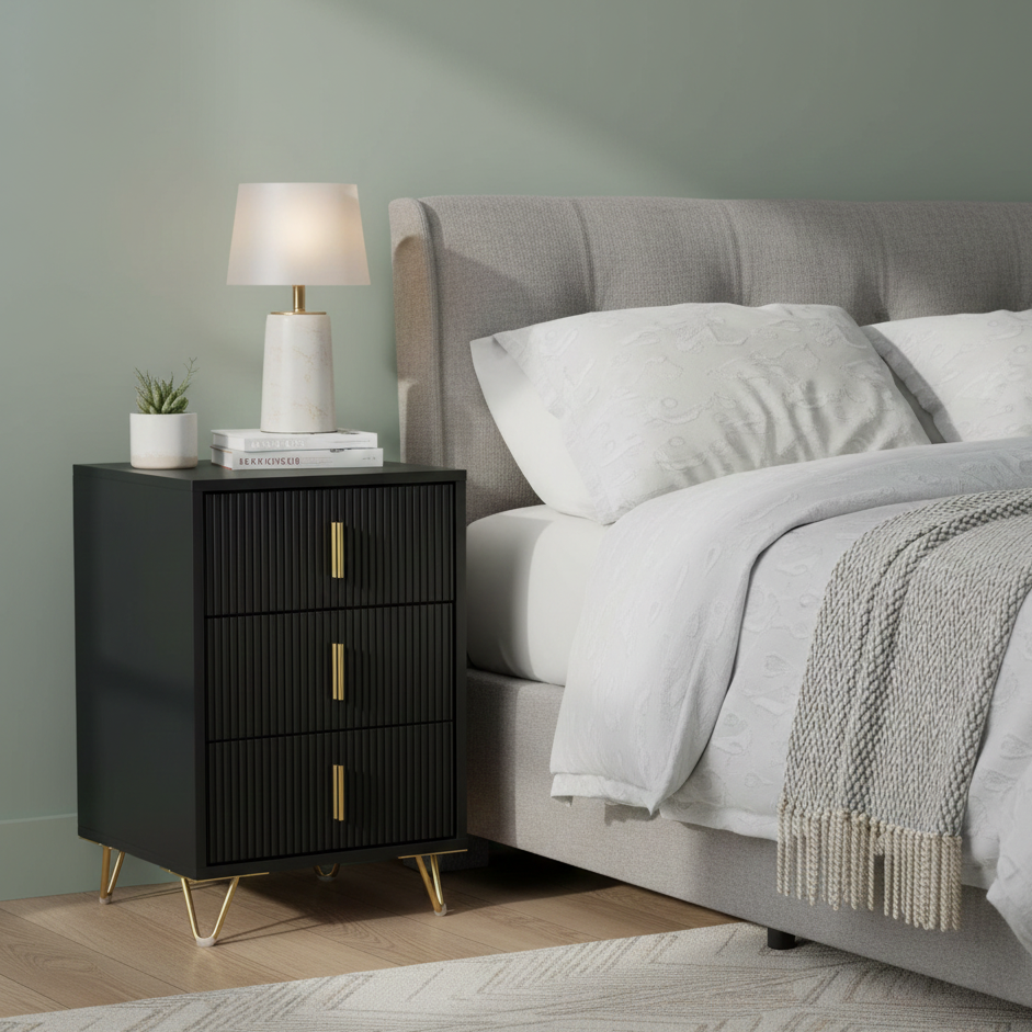 ROBERT Solid Sheesham Wood Bedside Table With 3 Drawers Storage - 3 Years Warranty (LUXE EDITION)