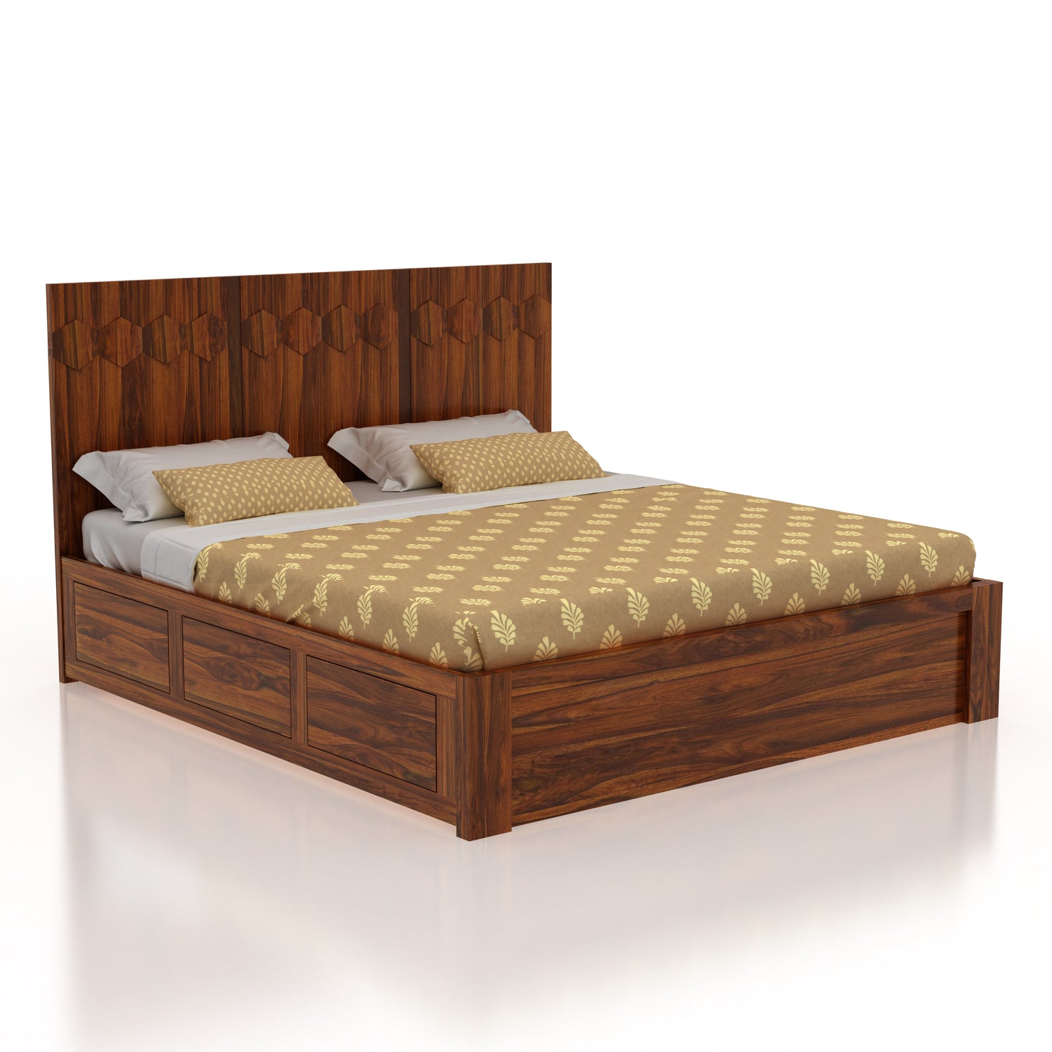 Hexa Solid Sheesham Wood Bed with Box Storage - 3 Years Warranty