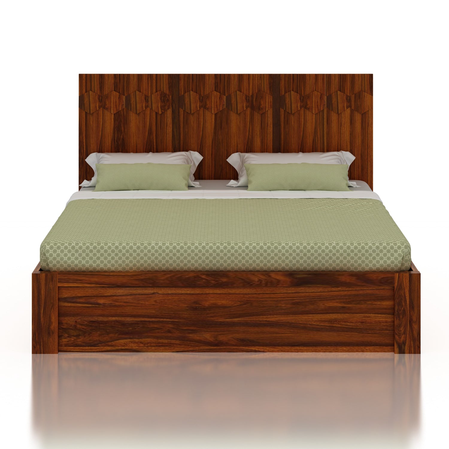 Hexa Solid Sheesham Wood Bed with Hydraulic Box Storage - 3 Years Warranty