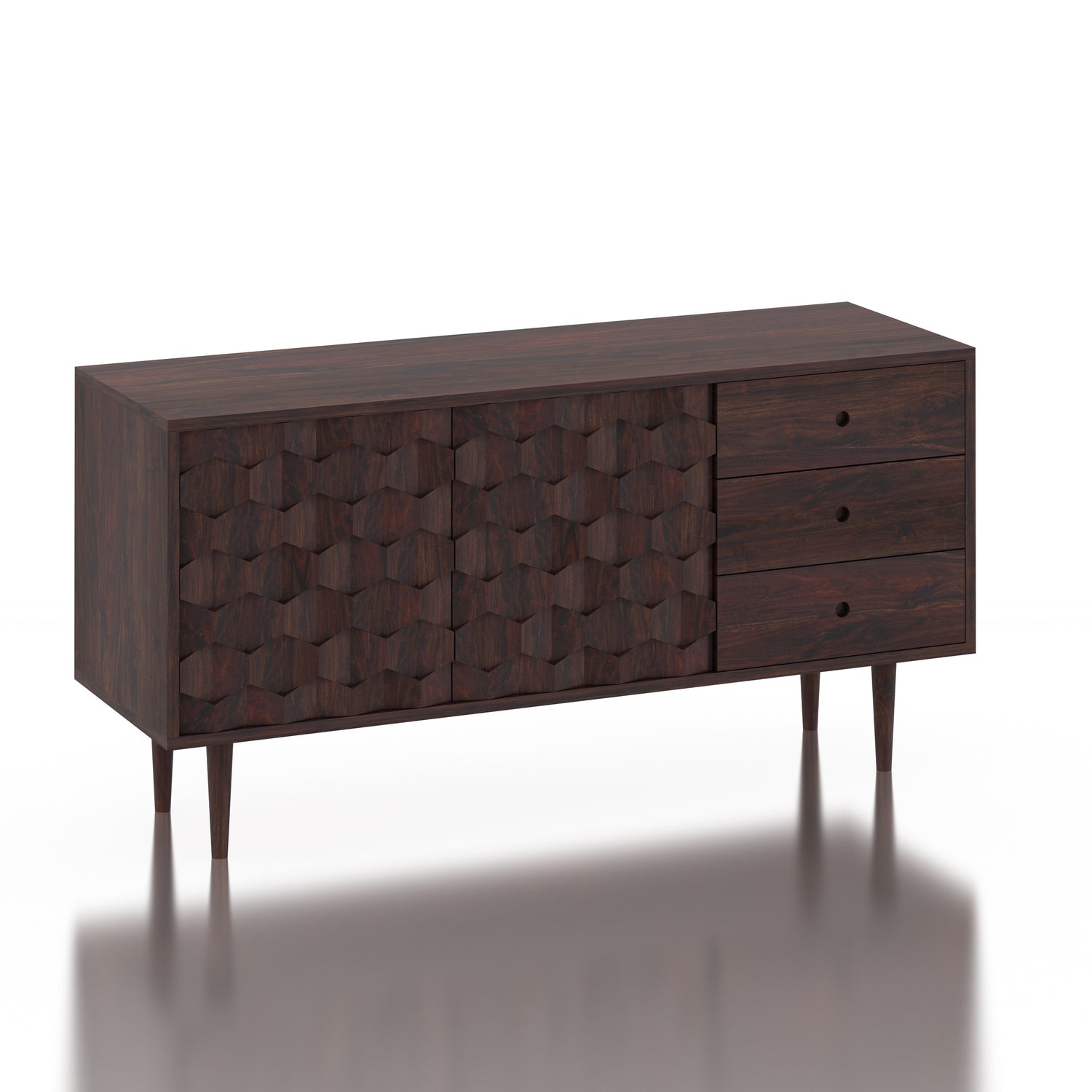 Hexa Solid Sheesham Wood Sideboard With Doors and Drawer Storage - 3 Years Warranty