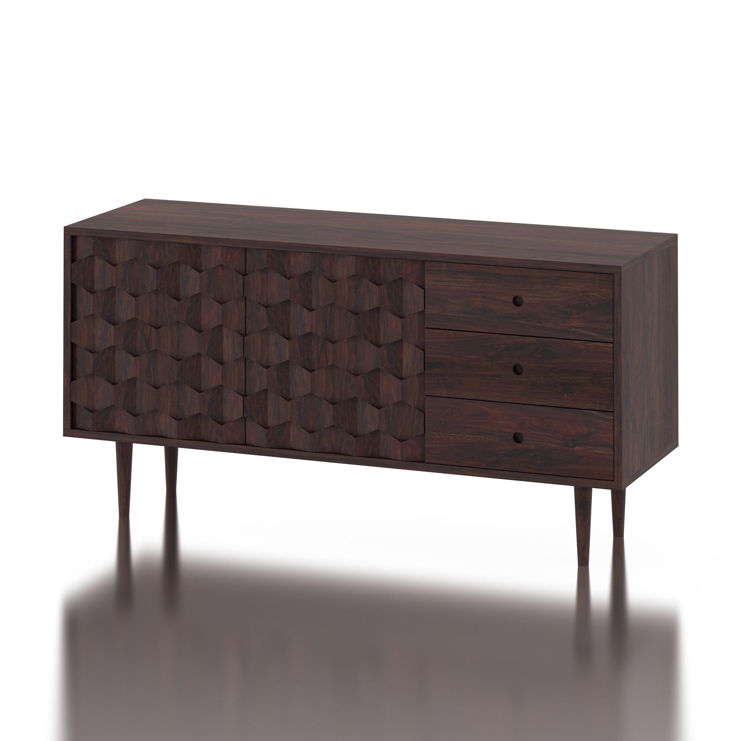 Hexa Solid Sheesham Wood Sideboard With Doors and Drawer Storage - 3 Years Warranty