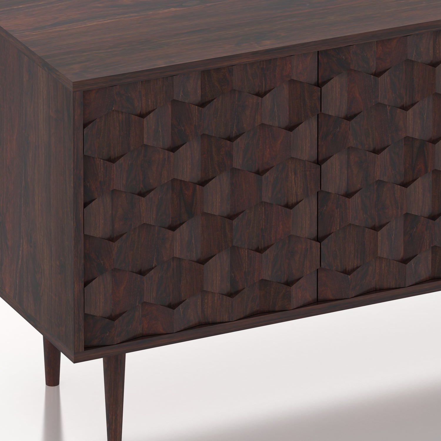 Hexa Solid Sheesham Wood Sideboard With Doors and Drawer Storage - 3 Years Warranty