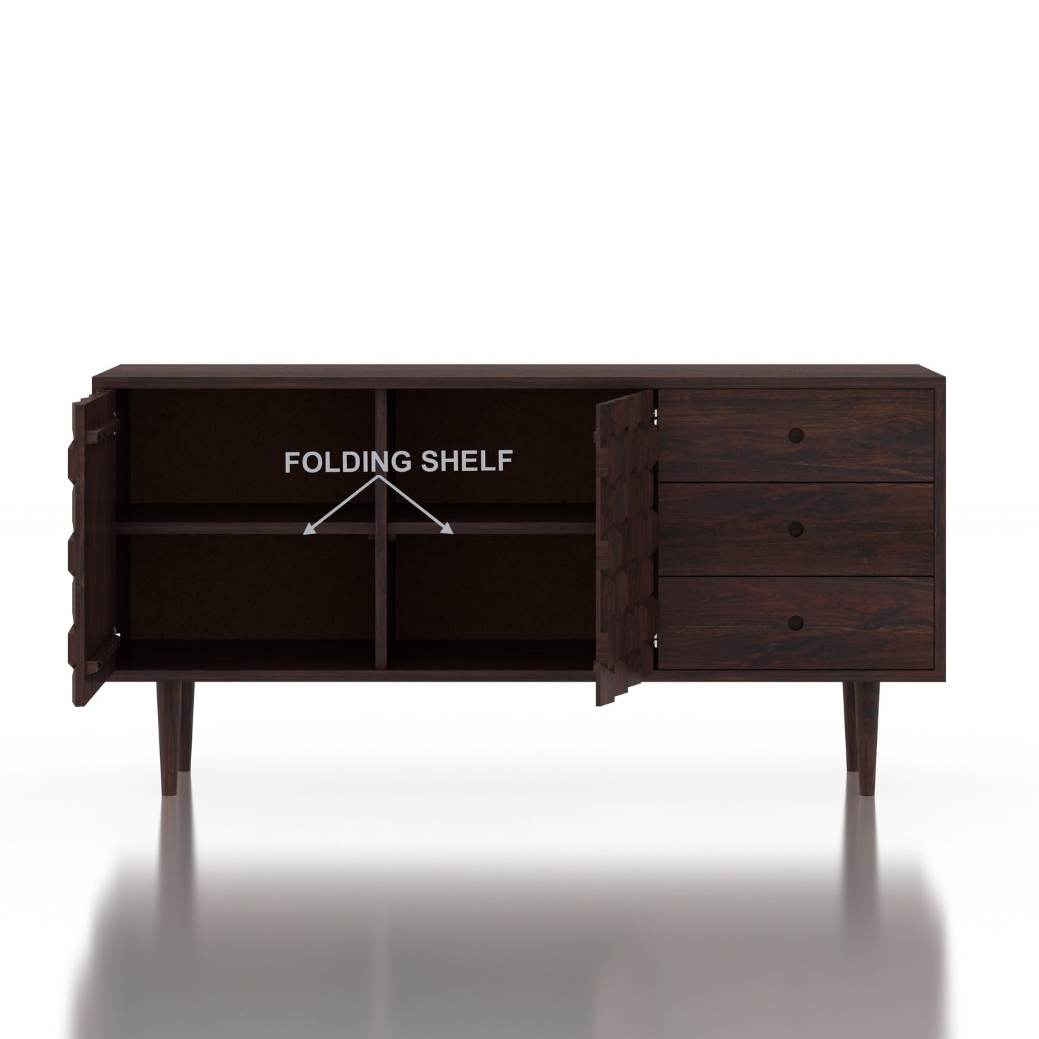 Hexa Solid Sheesham Wood Sideboard With Doors and Drawer Storage - 3 Years Warranty