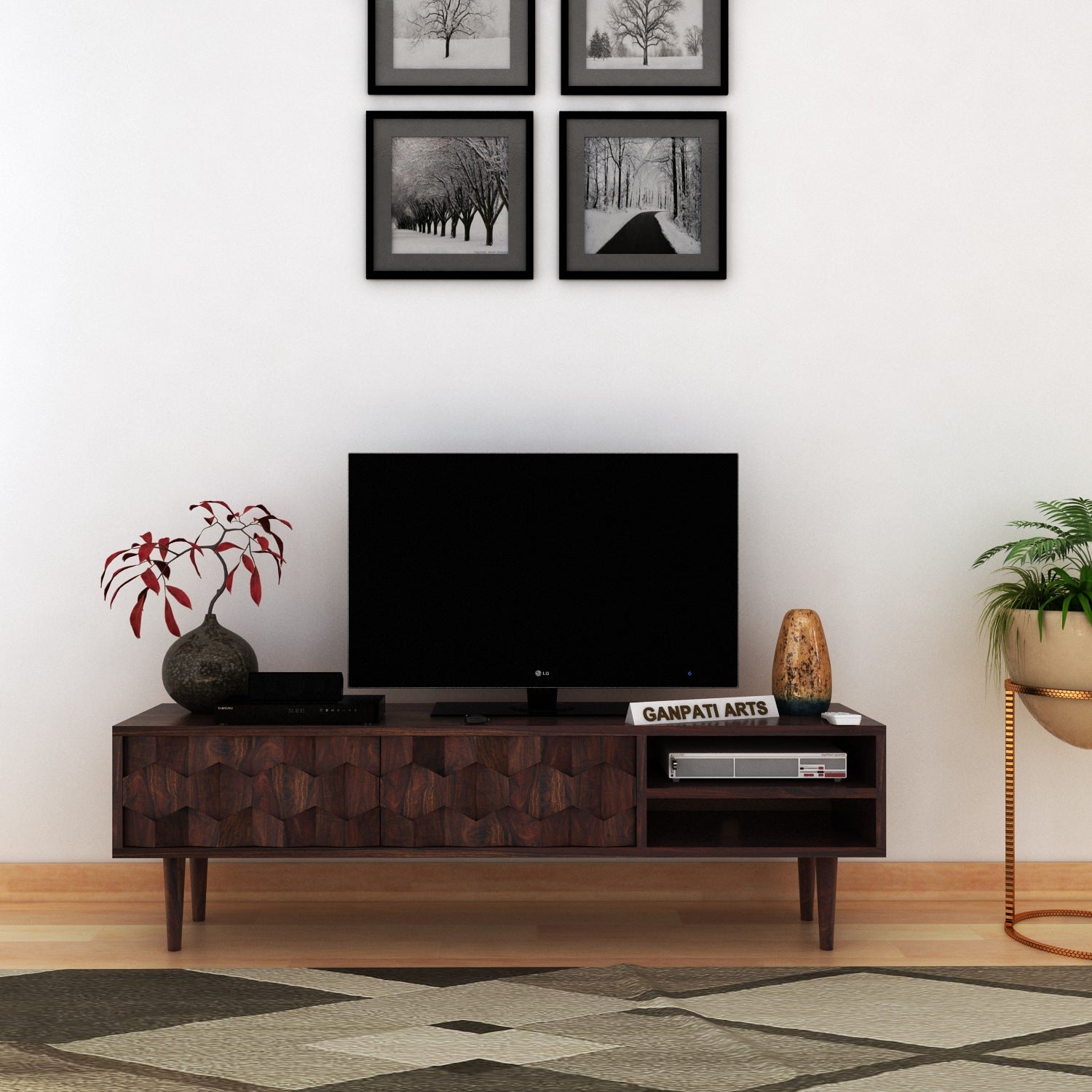 Hexa Solid Sheesham Wood TV Unit - 3 Years Warranty