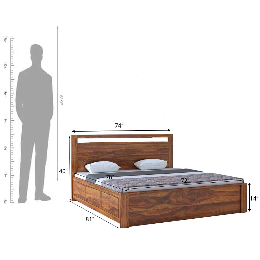 Jaipur Solid Sheesham Wood Hydraulic Storage Bed - 3 Years Warranty