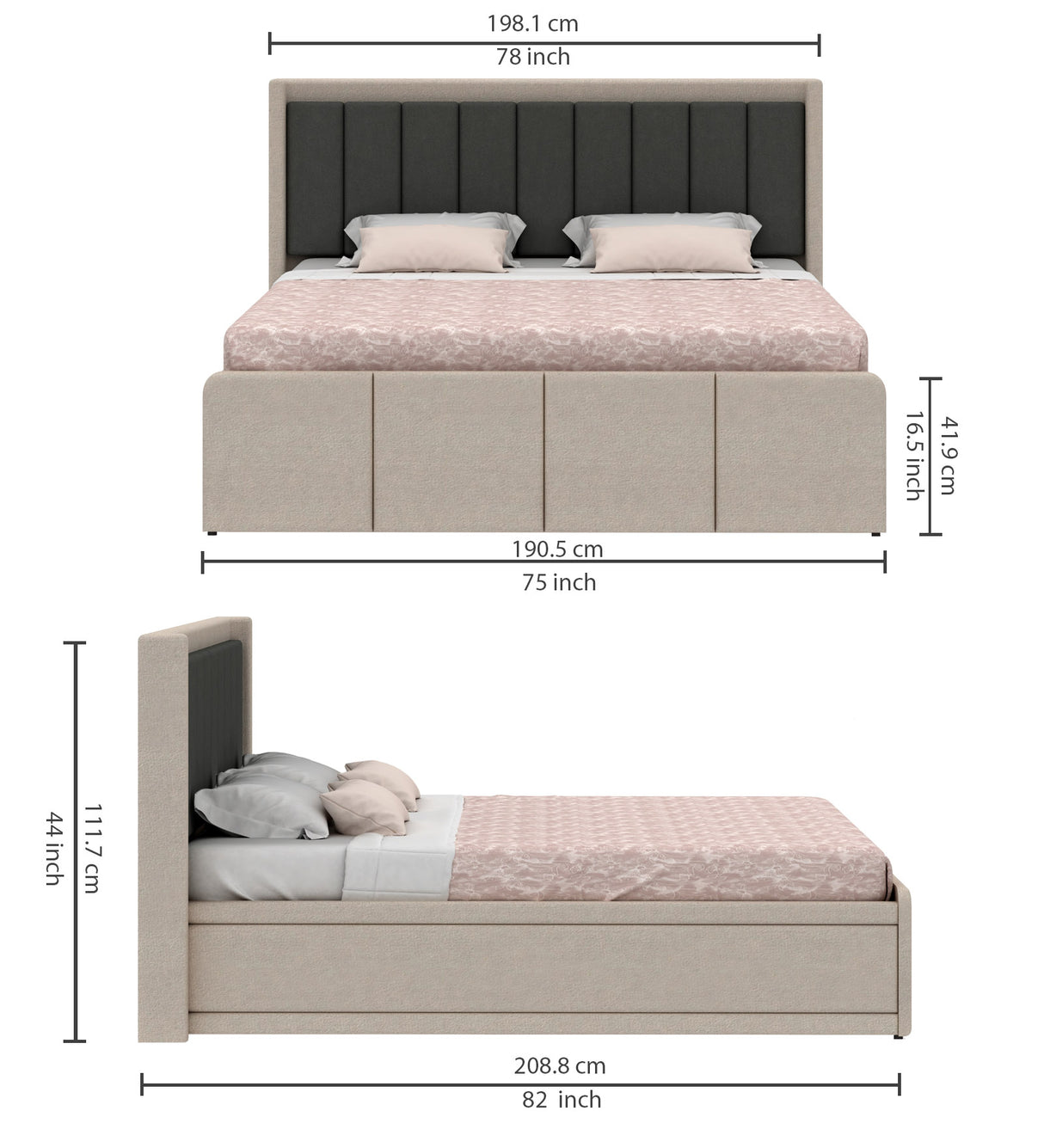 Hyness Upholstered Bed With Box Storage - 12 Months Warranty(LUXE EDITION)