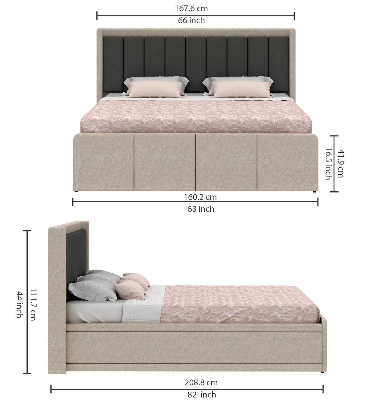 Hyness Upholstered Bed With Box Storage - 12 Months Warranty(LUXE EDITION)