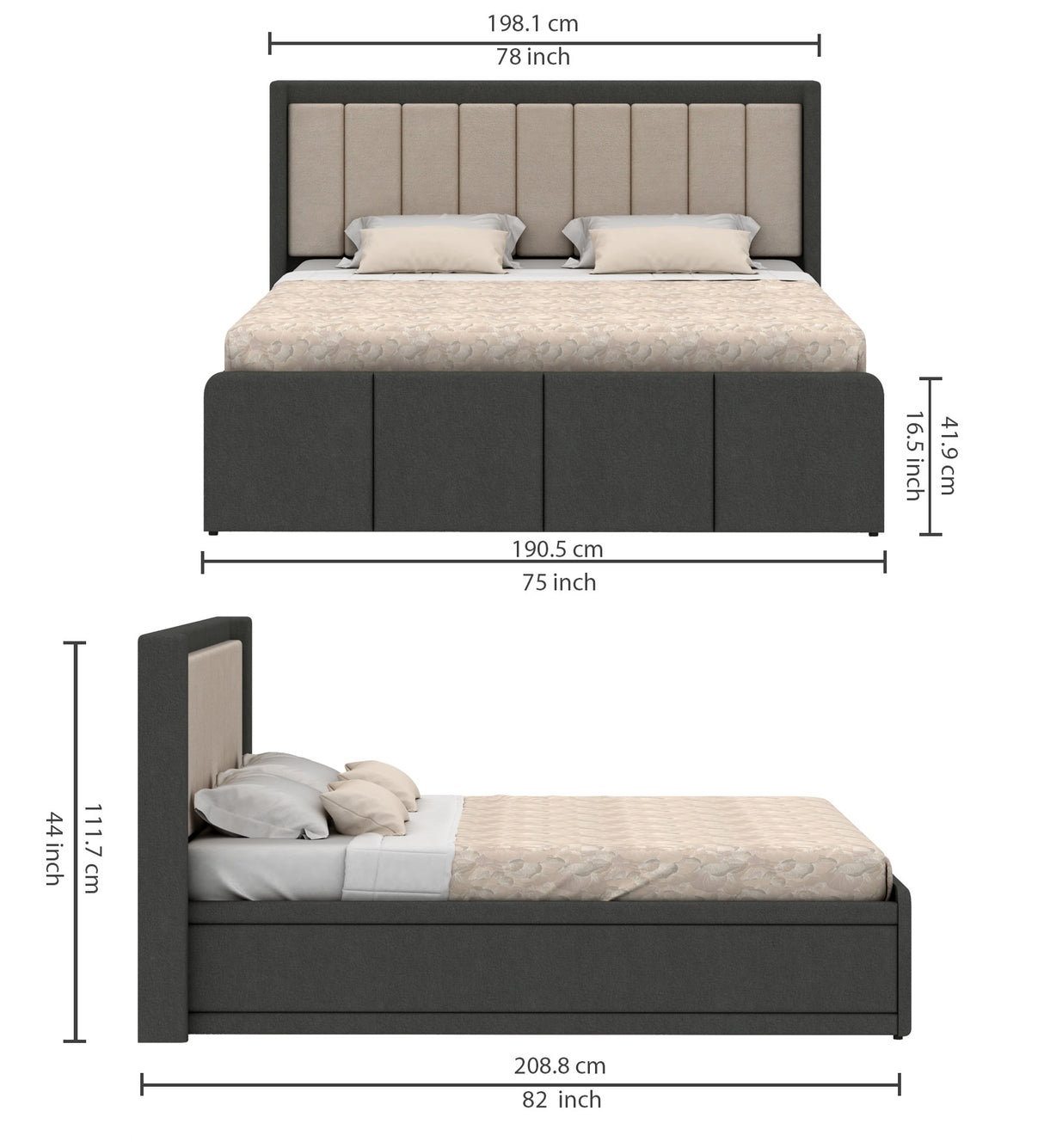 Hyness Upholstered Bed With Box Storage - 12 Months Warranty(LUXE EDITION)