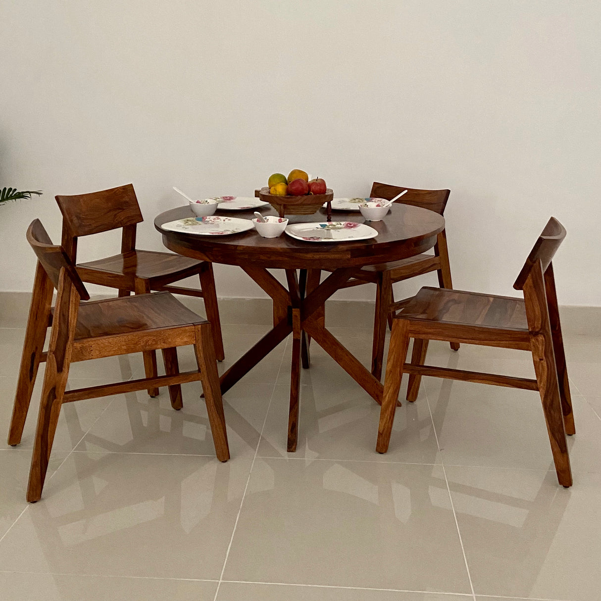 Rio Oval Solid Sheesham Wood 4 Seater Dining Table Set - 3 Years Warranty