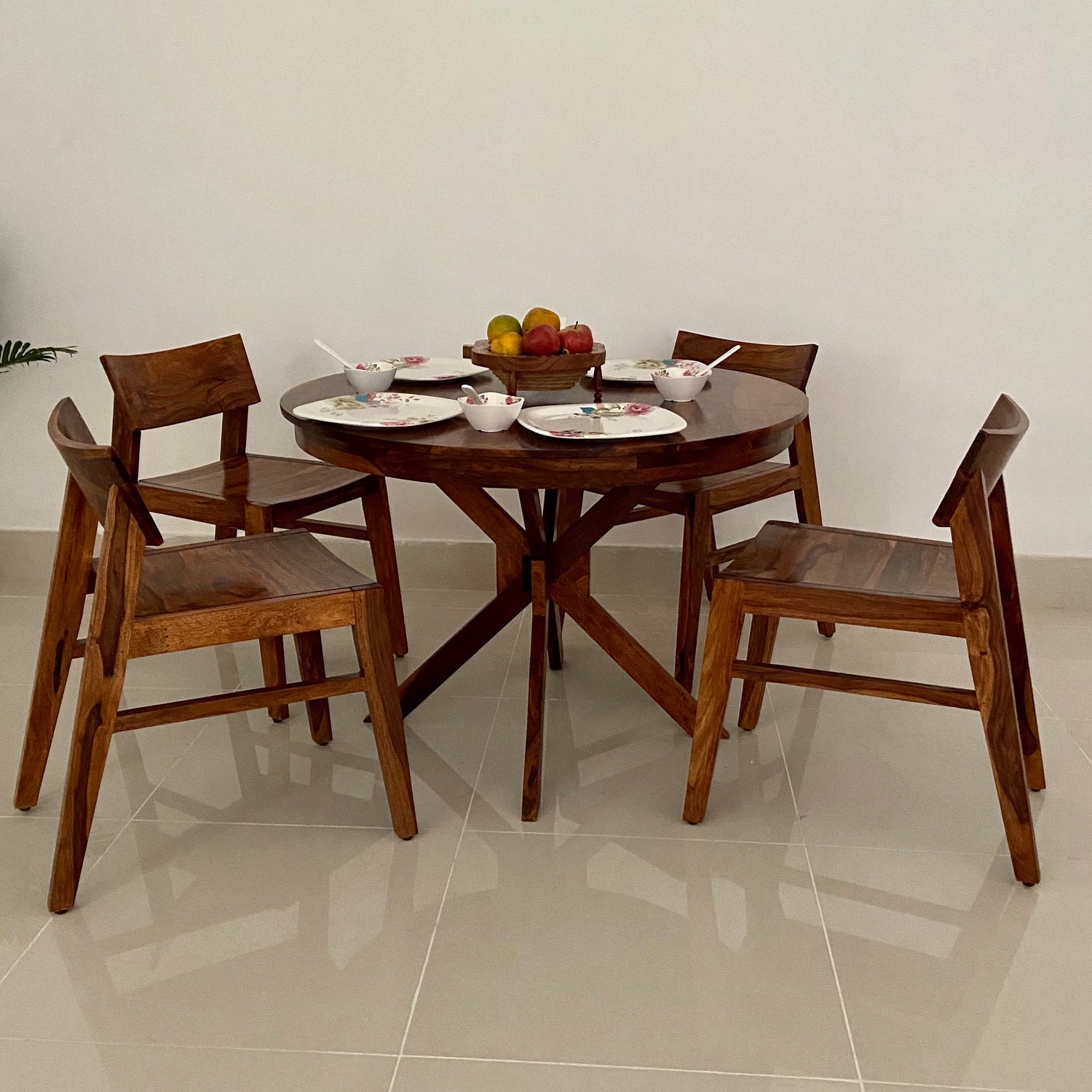 Rio Oval Solid Sheesham Wood 4 Seater Dining Table Set - 3 Years Warranty
