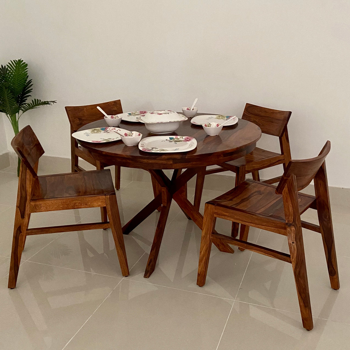 Rio Oval Solid Sheesham Wood 4 Seater Dining Table Set - 3 Years Warranty