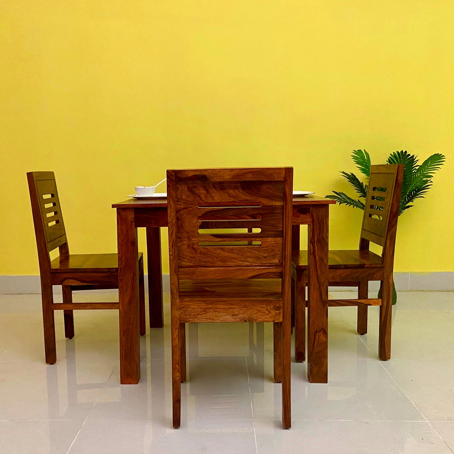 Cairo Solid Sheesham Wood Square 4 Seater Dining Table Set - 3 Years Warranty