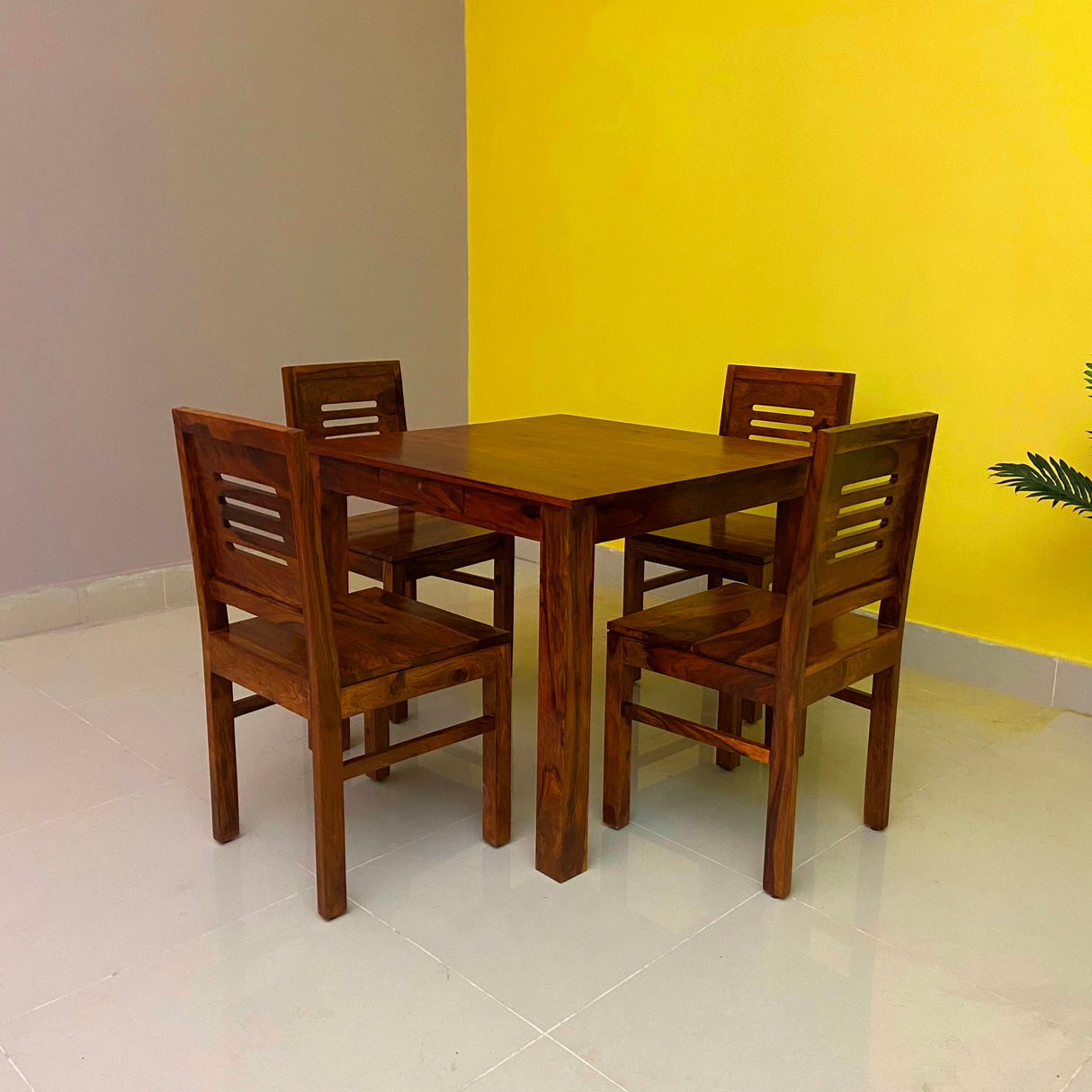 Cairo Solid Sheesham Wood Square 4 Seater Dining Table Set - 3 Years Warranty
