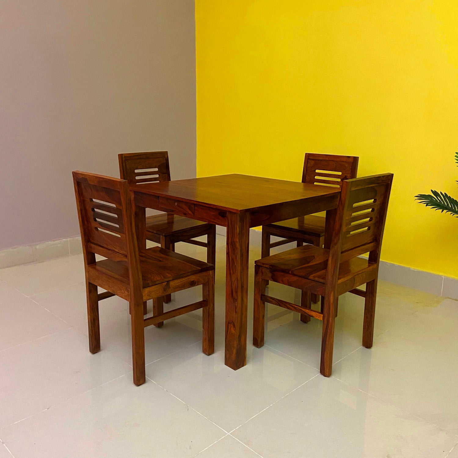 Cairo Solid Sheesham Wood Square 4 Seater Dining Table Set - 3 Years Warranty