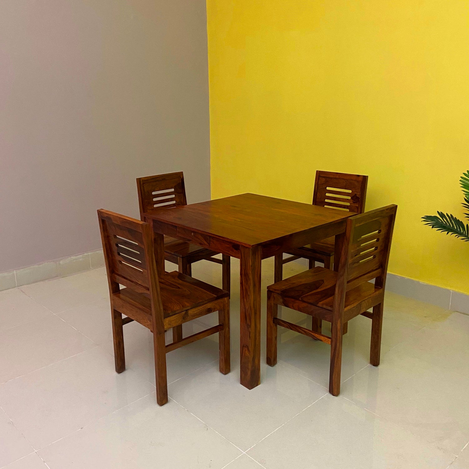 Cairo Solid Sheesham Wood Square 4 Seater Dining Table Set - 3 Years Warranty
