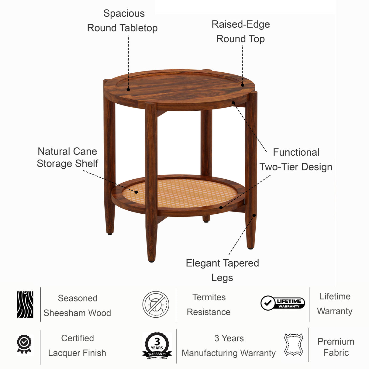 CUBA Solid Sheesham Wood End Table - 3 Years Warranty