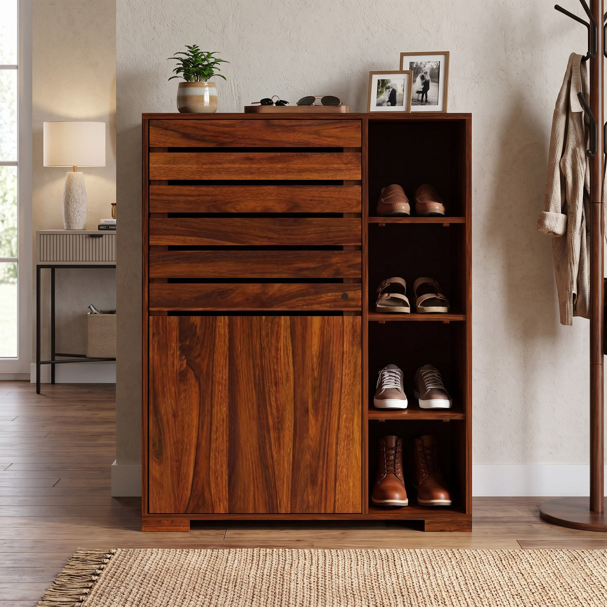 CAIRO Solid Sheesham Wood Shoe Rack Cabinet - 3 Years Warranty
