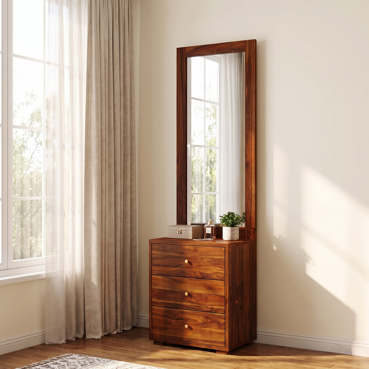 Swiss Solid Sheesham Wood Dressing Table - 3 Years Warranty